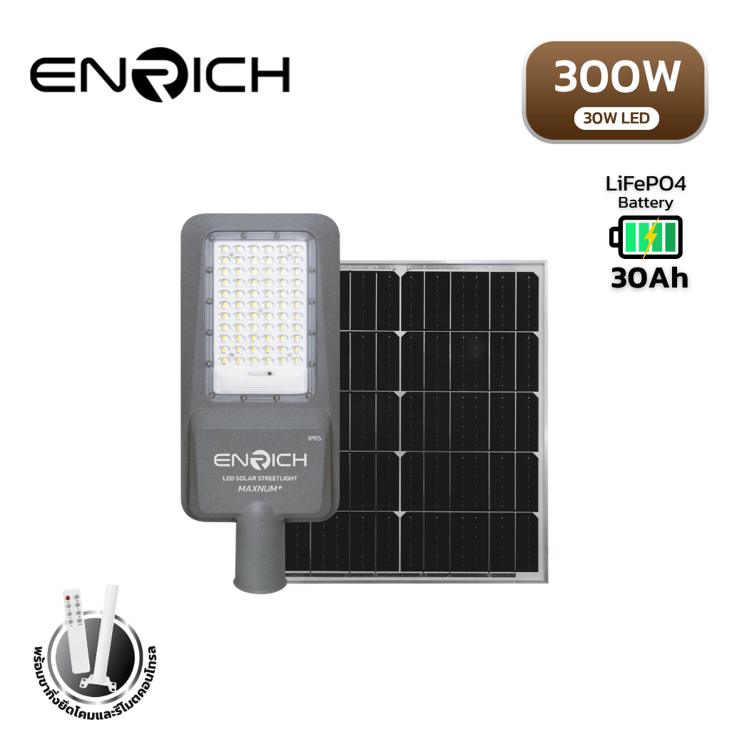 โคมไฟถนนโซล่าเซลล์ LED ENRICH รุ่น MAXNUM+ 300W