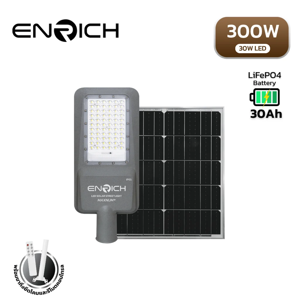 โคมไฟถนนโซล่าเซลล์ LED ENRICH รุ่น MAXNUM+ 300W