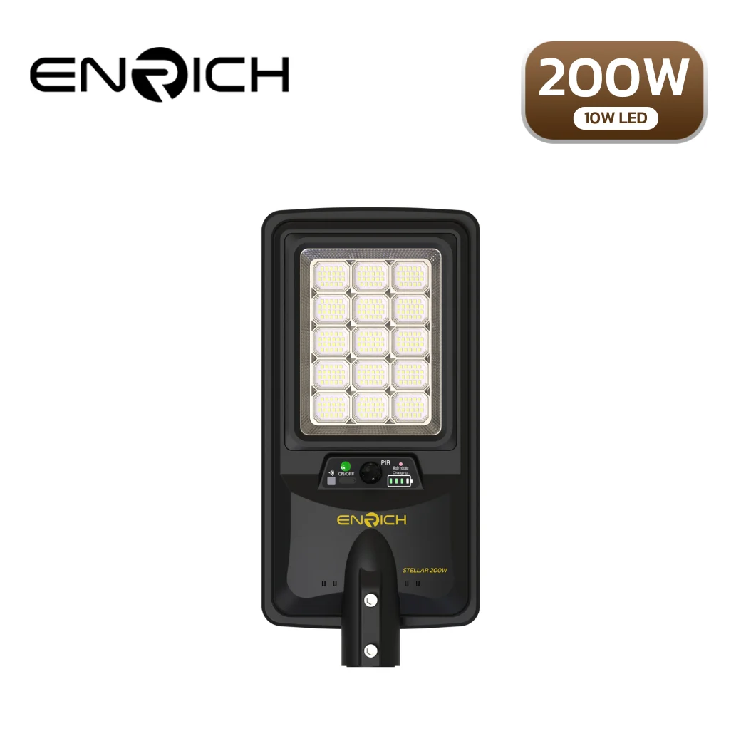 หน้าโคมไฟถนนโซล่าเซลล์ LED ENRICH รุ่น STELLAR 200W